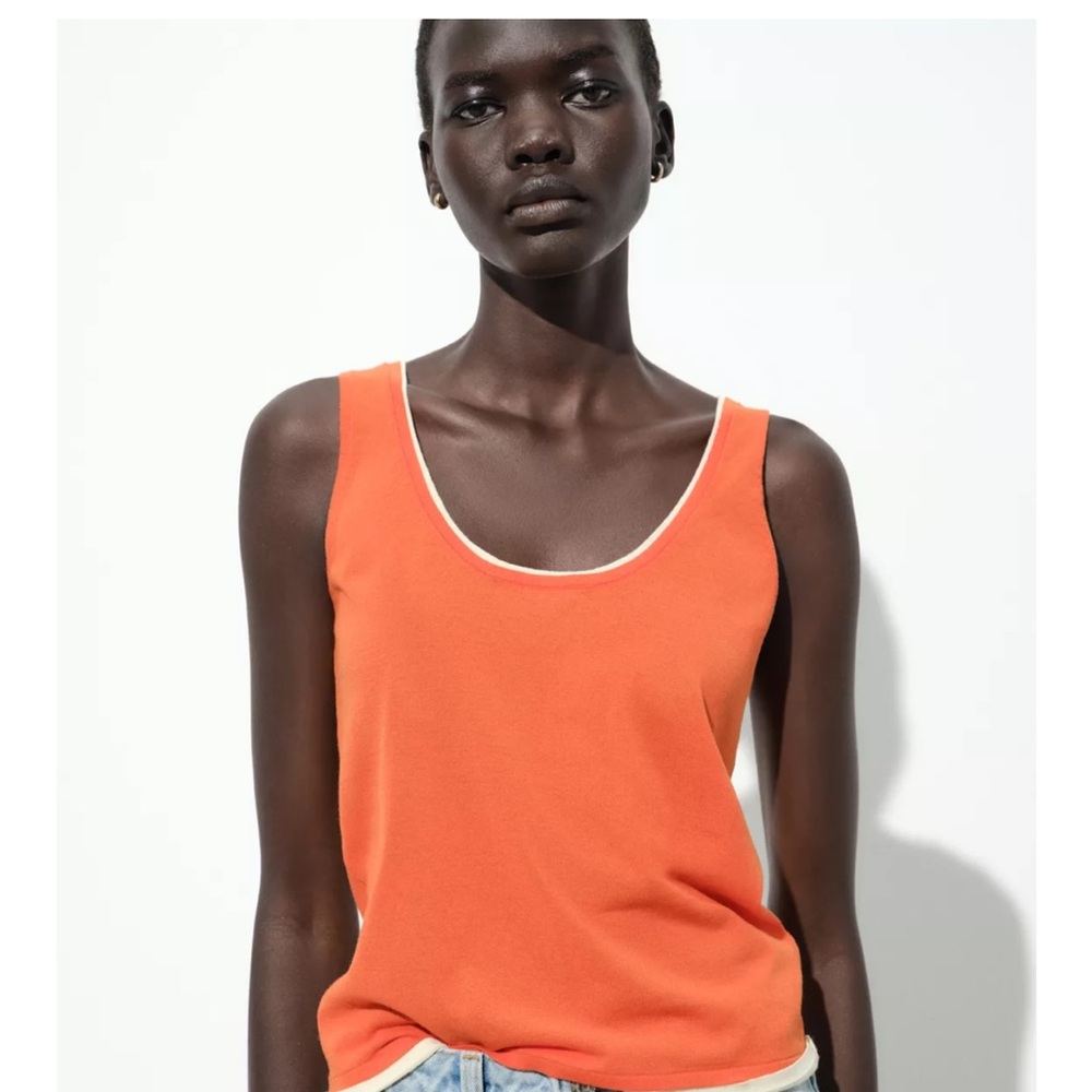 NWOT ZARA Knit Orange & Cream 2-in-1 Tank Top